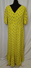M&S PER UNA Yellow Floral Tiered Hem Short Sleeve Midi Dress UK18 Summer L3344