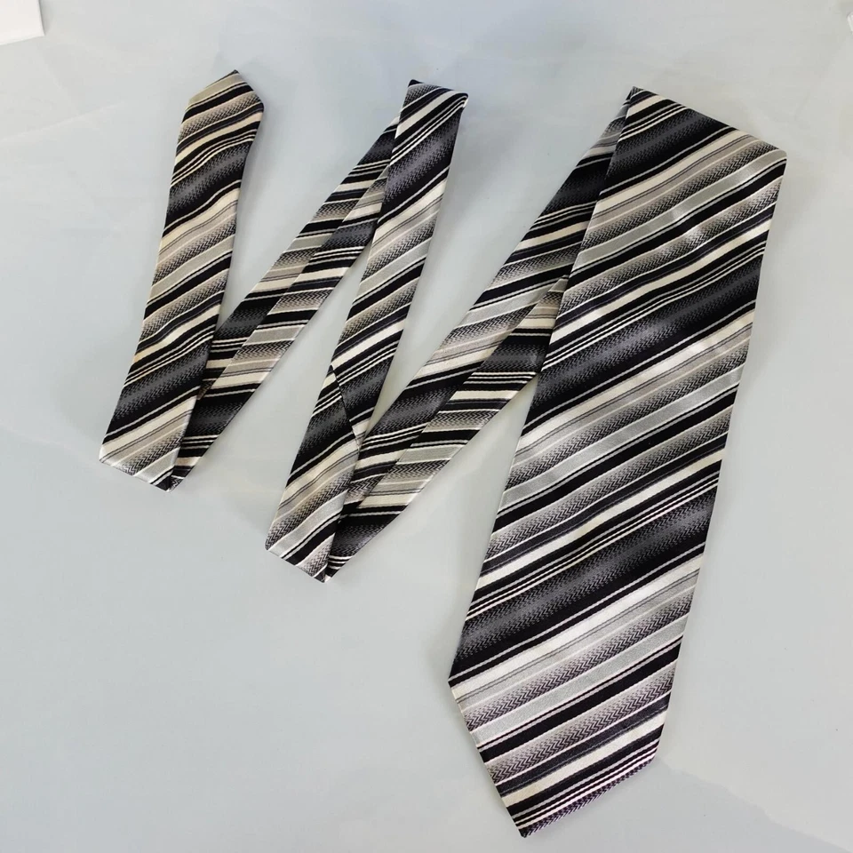 ENRICO VENTURI Corbata de Cuello Para Hombre Negro Blanco Rayas Seda Tejido Sólido Traje Simple Foto 3 de 4