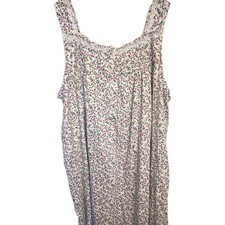 Aria Collection White Purple Floral Cotton Nightgown Pockets Plus Size 2X