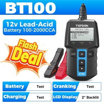2026 TOPDON BT100 Car Battery Tester 12V Load Tester Charging System Analyzer