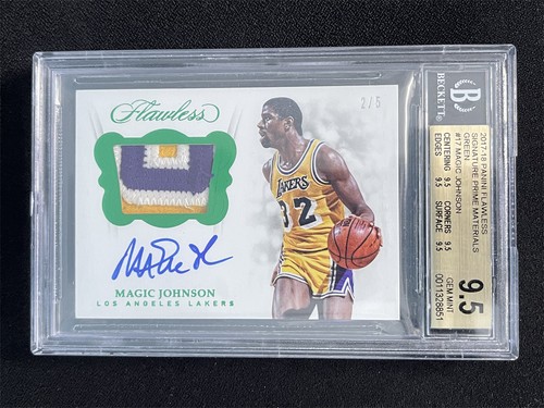 2017-18 Flawless Magic Johnson Green Prime Materials Patch Auto /5 BGS 9.5/10