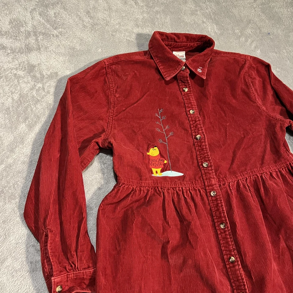 Disney Store Dress Womens XL Red Corduroy Button Front Winnie the Pooh Piglet - Image 2 of 4