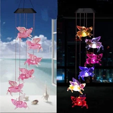 Solar Wind Chime Outdoor LED Color Hanging Flying Pig lamp Mobile Solar Light...