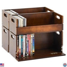 4-Piece Wooden DVD  CD Storage Box Set - Holds 36 CDs  26 DVDs, Brown Finish