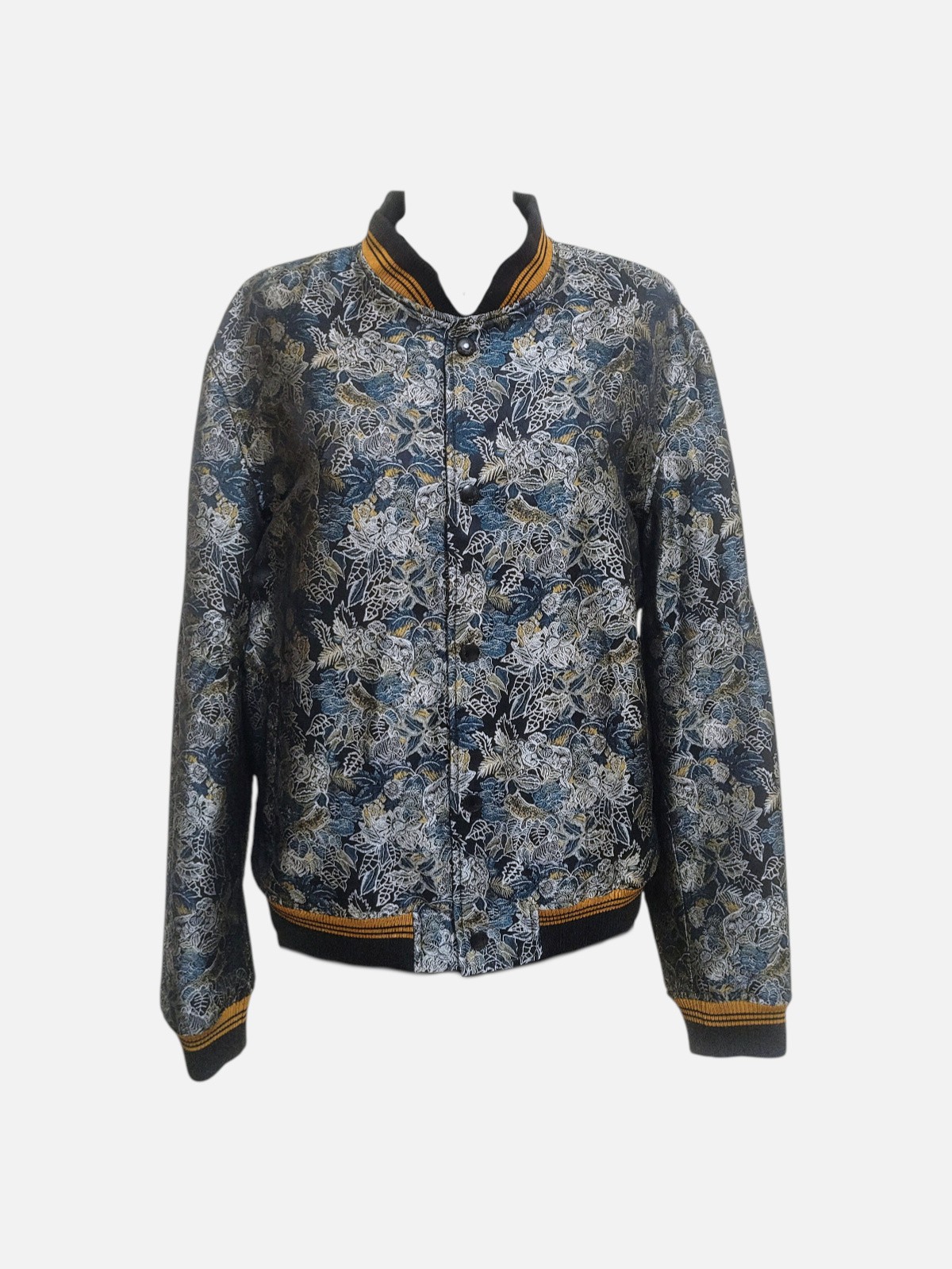 Just Cavalli Bomber Jacket Blue Gold Floral Brocade Men 56 IT XXL Vintage