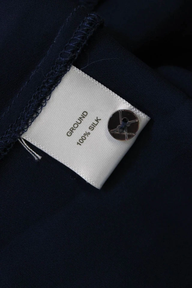 Top drapeado de seda Artelier Nicole Miller para mujer sin mangas cuello en V azul marino talla pequeña Foto 4 de 4