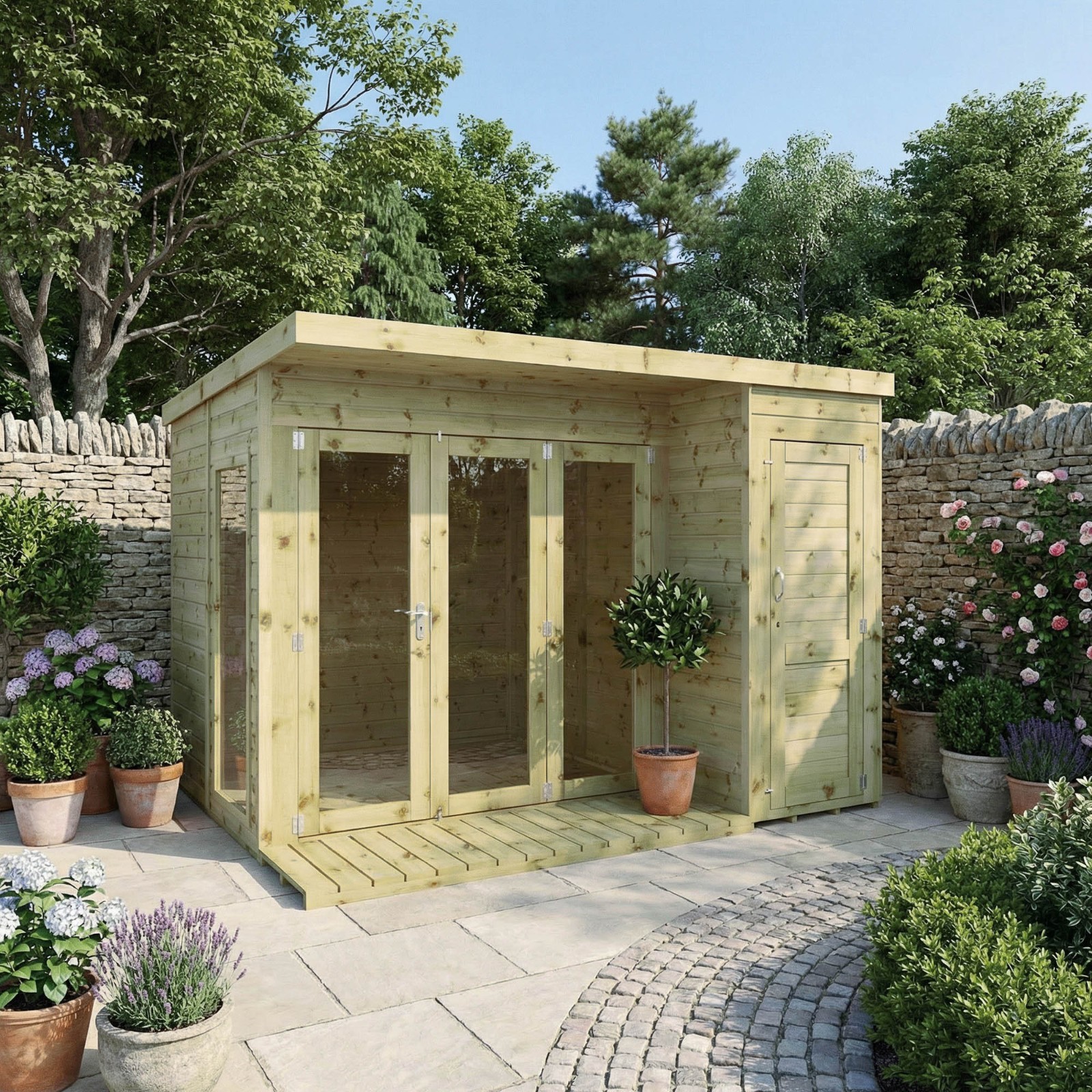 10 x 8 Premium Contemporary Summerhouse with Side Shed