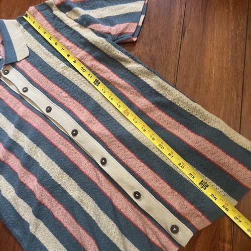 Urban Outfitters Vertical Stripe Pastel Short Sleeve Button Knit Shirt Men's L - Picture 11 of 11