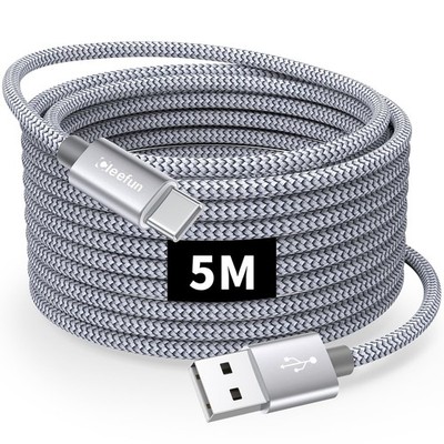 Cleefun 5m/16ft robustes extra langes USB C Kabel, PS5 Controller 5m, grau 