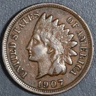 1907 1C INDIAN HEAD BRONZE CENT KM# 90a Grade:  F+ A7231