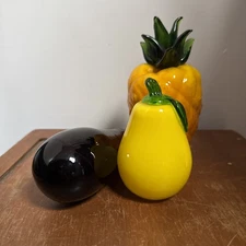 Murano Style Art Glass Hand-Blown Fruit & Veg. Eggplant,Lemon,Pineapple