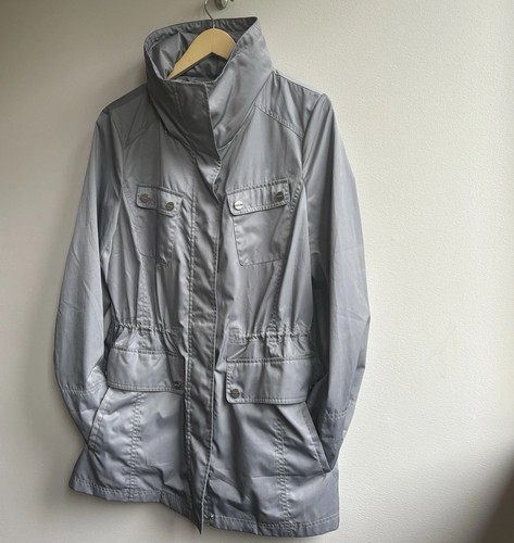 Calvin Klein Vtg Rain Trench Jacket L Grey Silver Utility Hooded Military Coat - Picture 17 of 18