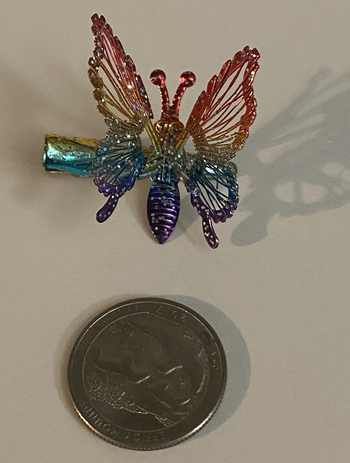 Retro 90’s Rainbow Glitter Butterfly Barrette Hair Clip Fluttery Spring Wings