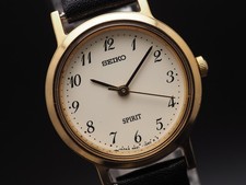 Vintage 1998 Seiko Spirit 4N21-0840 Gold Round Qz 23mm Damenuhr JAPAN