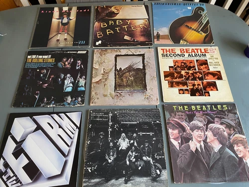 Lot of 9 Vinyl Records Classic Rock LED Zeppelin Stones Beatles Allman Bros VG+