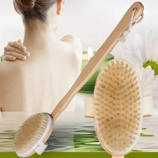 Wooden Long Handle Body Brush - Detachable Back Scrubber Exfoliating Bath Tool *