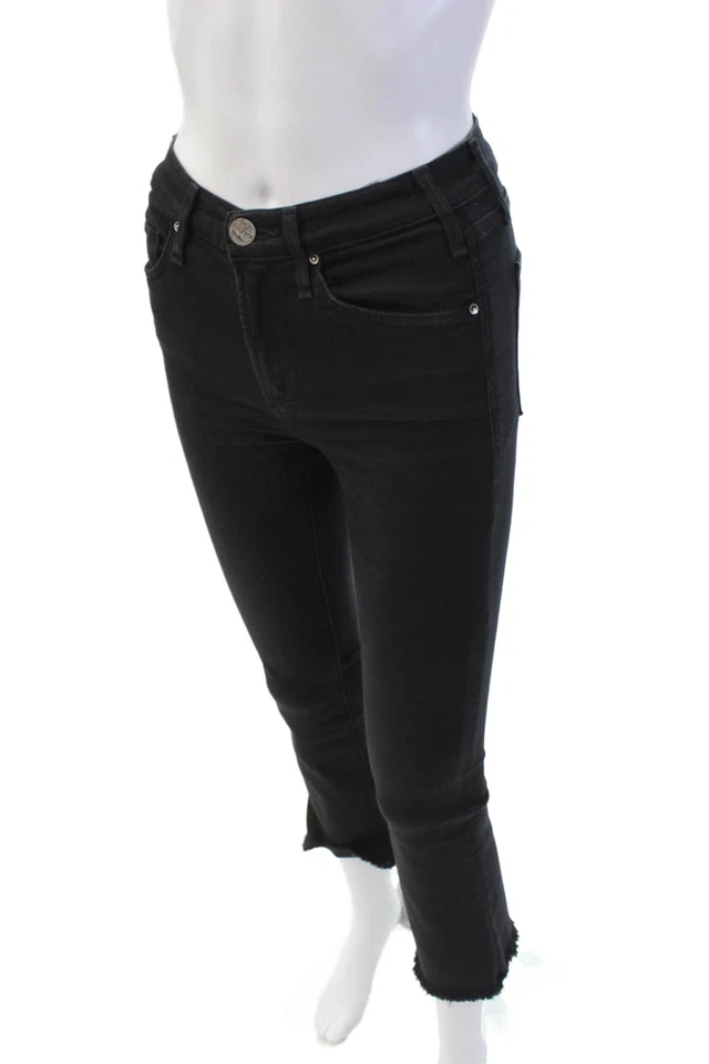 Pantalones de mezclilla McGuire para mujer de algodón con cremallera botón pierna recta lavado oscuro negros talla 24 EUR Foto 2 de 4