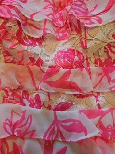 NWT Lilly Pulitzer Olive Top Pink Resort White Caliente Tiered Ruffle Size 10 - Picture 3 of 5