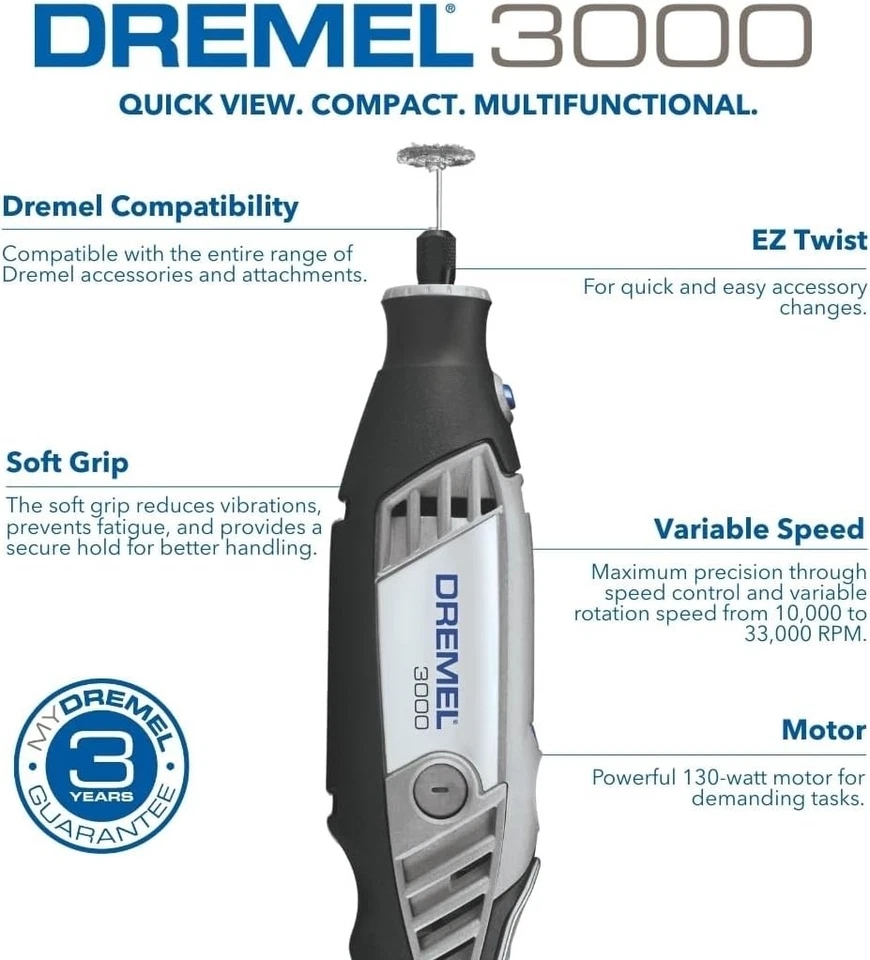 Dremel 3000 Rotary Tool 130 W, Multi Tool Kit with 1 Attachment 25 Accessories - Image 2 of 4