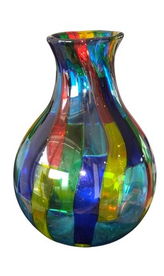 Angelo Ballarin Murano Blown Glass Vase Aquamarina Multicolored 6.5'' Colorblock