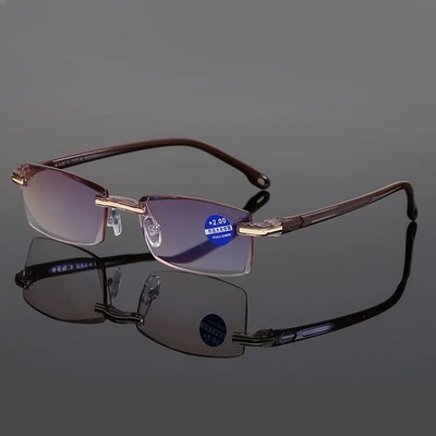 2Pcs Anti Blue Light Reading Glasses for Women Men Diamond-cut Rimless Eyewear