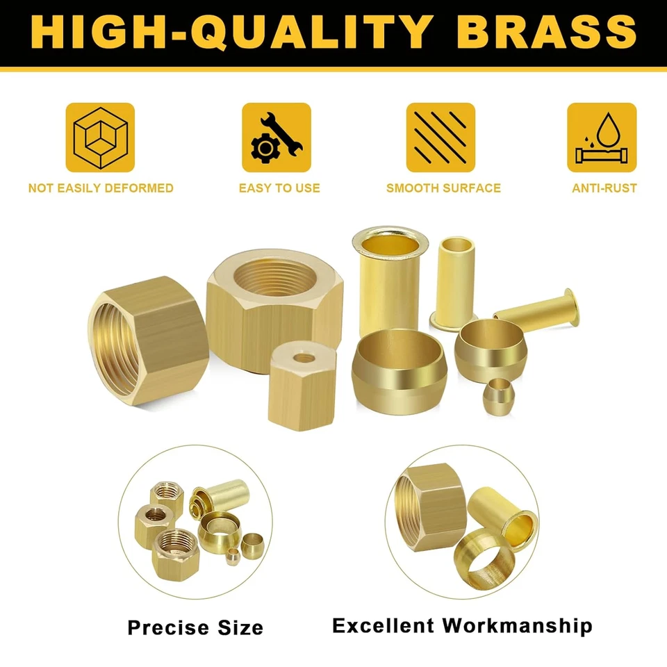 255PCS Brass Compression Ferrules Inserts Nuts for Tube OD 1/2" to 1/8" - Image 3 of 4
