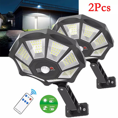 2X Solar Lights Outdoor 168LED Motion Sensor Flood Light Dusk to Dawn Solar Lamp