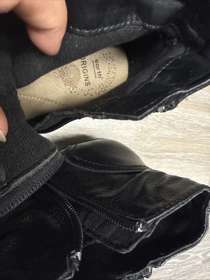 Earth Origins Negro Sólido Cremallera Punta Cerrada Cuero Talla 9M Estilo Tobillo Foto 3 de 4