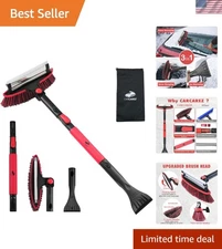 39" Extendable Snow Broom with 180° Pivoting Brush & Anti-Scratch Ice Scraper