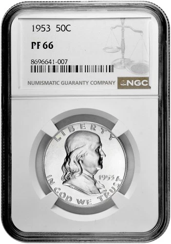 1953 50C Proof Silver Franklin Half Dollar NGC Graded PF 66
