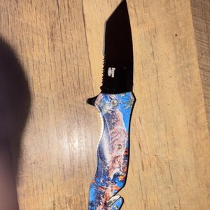 Tac-Force Style Wolf Design Blue/Black Aluminum Handle Tanto Pocketknife