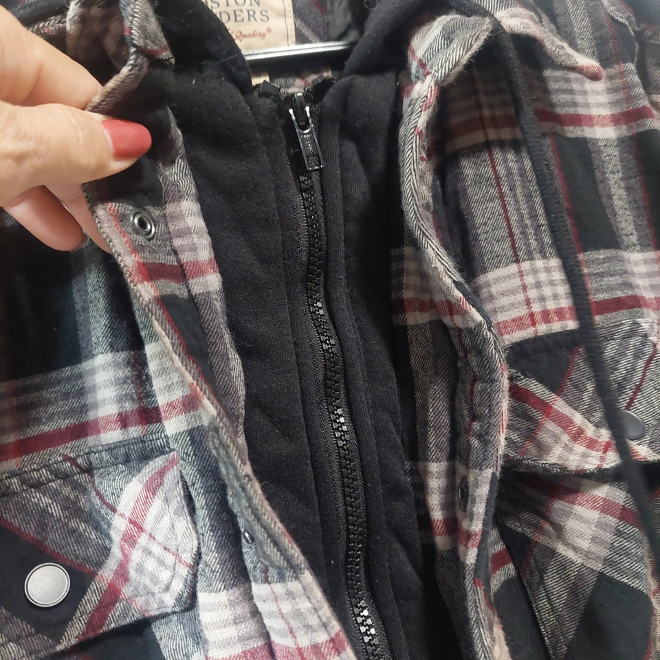 Boston Traders Hooded Flannel Jacket L Lined Outdoor Zip/ Button Plaid Hoodie - Image 4 of 4