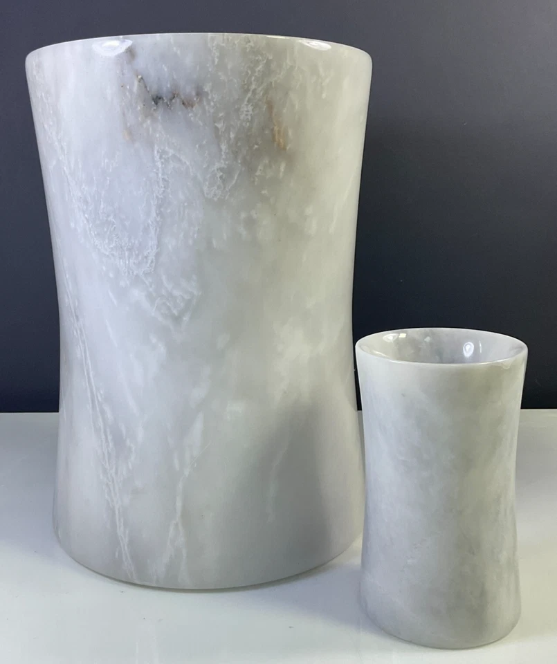 Cubo de basura de mármol blanco + vaso juego de 2 piezas accesorio de baño Foto 2 de 4