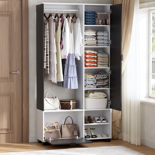 Kleiderschrank mit Spiegel, Garderobe, mit Kleiderstange und Großer Stauraum - Bild 4 von 10