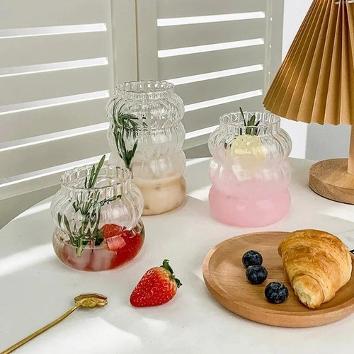 Süßer Becher Heiß & Kalt Trinkgeschirr Transparent Glas Streifen Becher 410/650/530ml - Bild 20 von 28