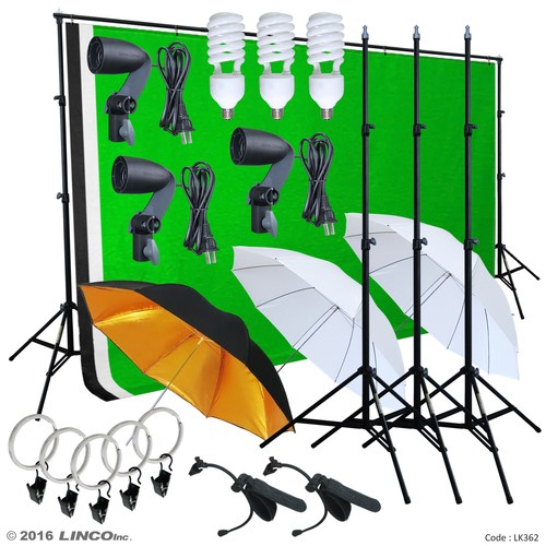 Photo Video Studio Lighting Photography 3 Backdrops Stand Muslin Photo Light Kit - Picture 2 of 12