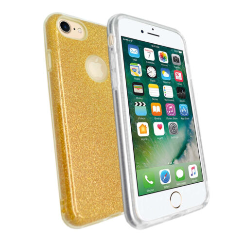 Pour Apple IPHONE 7 Ou 8 Silicone Gel Complet Paillettes Doré Étui Téléphone - Photo 1/6