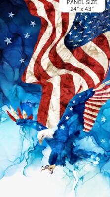 24'' X 44'' Panel Bald Eagle American Flag USA Patriot Cotton Fabric Panel D301.74
