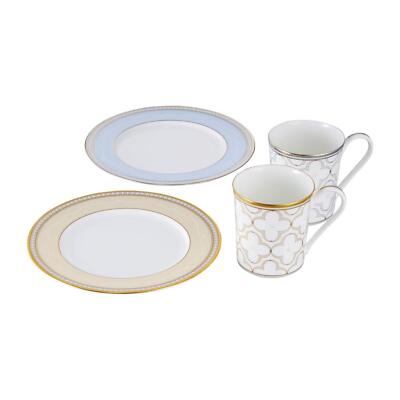 Noritake Mug & Plate 2 Pair Set Gold Platinum Bone China Tableware Japan New