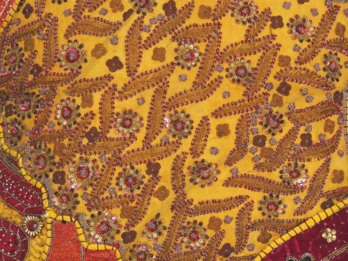 Yellow Floor Pillow Cover Handmade Bollywood Ethnic Style Sari Big Euro Sham 26" - Picture 2 of 4