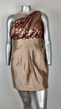 Woman ALEXIA ADMOR MINI DRESS Size L OCCASION One shoulder sequin sateen Pleated