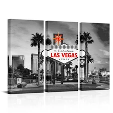 FuShvre 3 Piece Black and White City Wall Art Las Vegas Canvas Picture Prints...