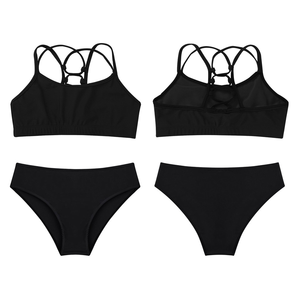 Kids Girls Tankini Elastic Waistband Bikini Set Sleeveless Beachwear