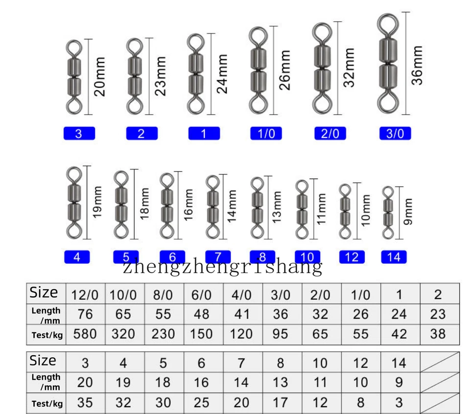 50/100PCS High Speed 2 Roller Swivels 2 Bead Rolling Chain Swivel Size 12#-3/0# - Image 2 of 4