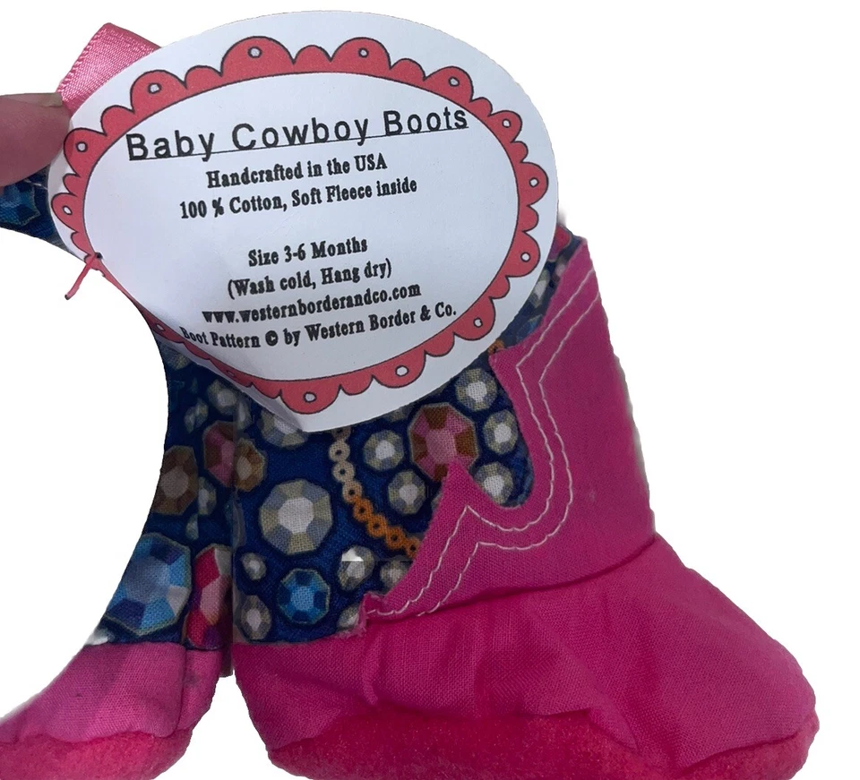 Botas de vaqueira bebê pedras preciosas rosa ocidental quente artesanal EUA 3-6 meses cowboy - Imagem 2 de 4