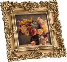 4X4 Vintage Picture Frame with Real Glass Cover, Ornate Antique Photo Frame, Dis
