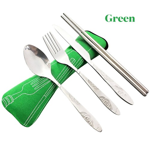 4 Pcs Cutlery Travel Knife Fork Portable Bag Stainless Steel Spoon Chopstick Set - Picture 14 of 20