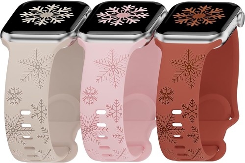 Apple Watch Bands 3-Pack – Snowflake Winter Strap Set Fits 38/40/41mm iWatch - Picture 2 of 4