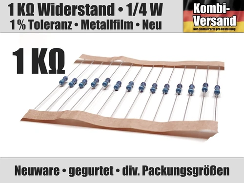 1/10/20/40 x 1 KOhm KΩ Widerstand, 1/4 Watt Metallfilm, 1 % Toleranz, 0207