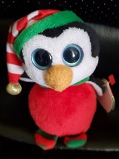 Ty Baby Beanies 4" Plush HAPPY the PENGUIN Christmas Winter Holiday Ornament NEW